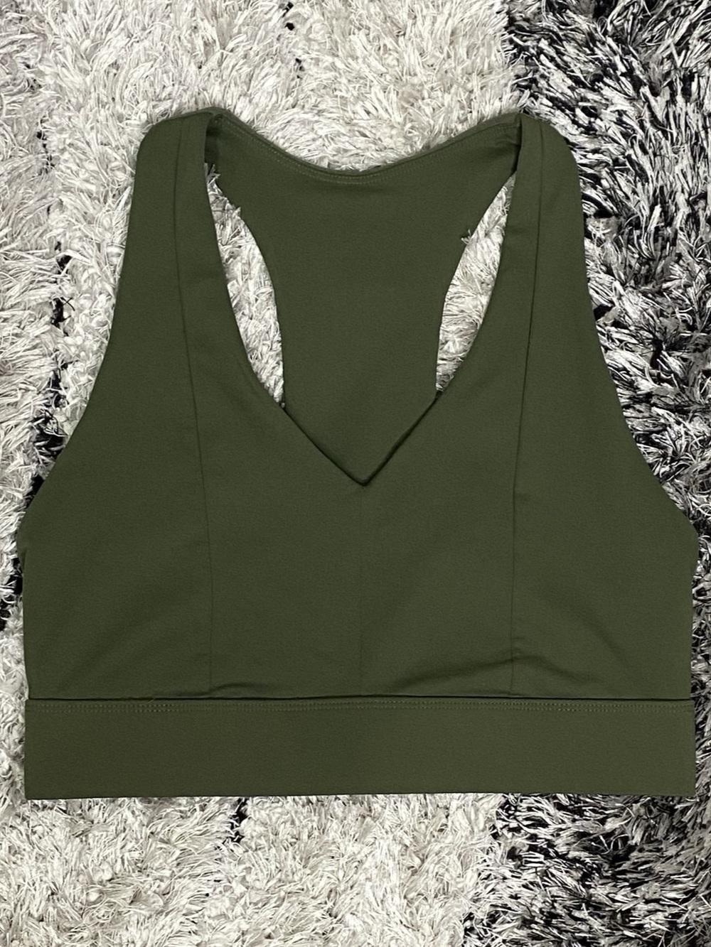 Fabletics Utility Green V-Neck Racerback Cutout Sports Bra Approx Size Large